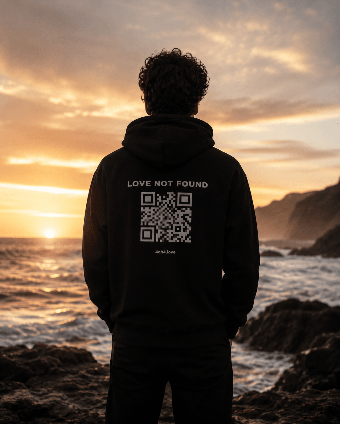 Back view of hoodie in city street